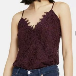LEYDEN Womens Purple Embroidered Lace Tank Top